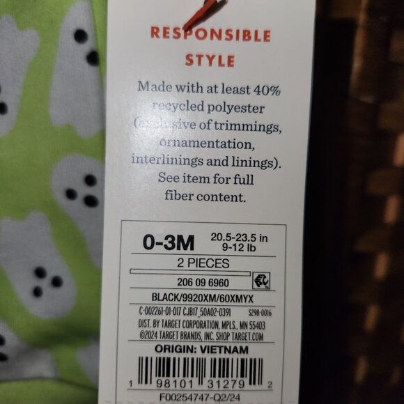 Cat & Jack Halloween Ghost "Boo" Two Piece Outfit - Size 0-3m - NWT - Picture 4 of 4